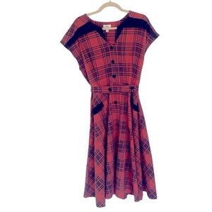 Unique Vintage retro orange plaid dress size XL/14